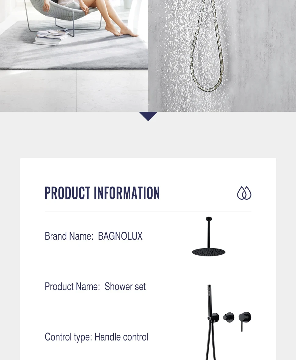 Dusch system aus gebürstetem Gold Set Bad Wasserhahn Decke 8 "-12'' Regen Dusch kopf 2 Wege Umlenker mit Misch ventil Messing Kit – Detail 4