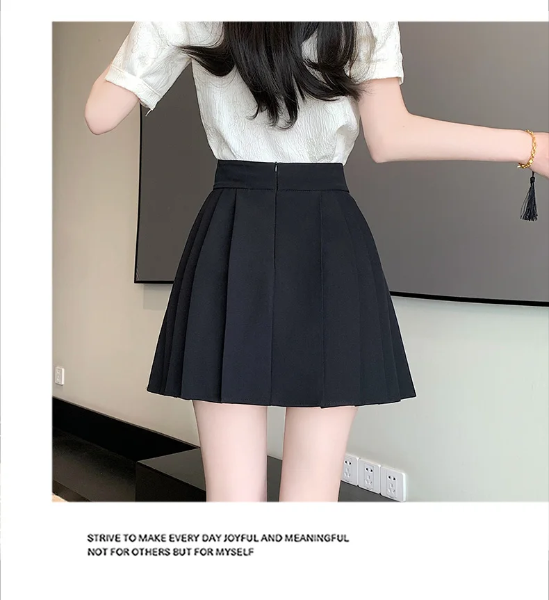 2024 Spring and Summer New Chinese Style Women Improved Short Skirt for Women with Black Flower Embroidery Pleated Short Skirts