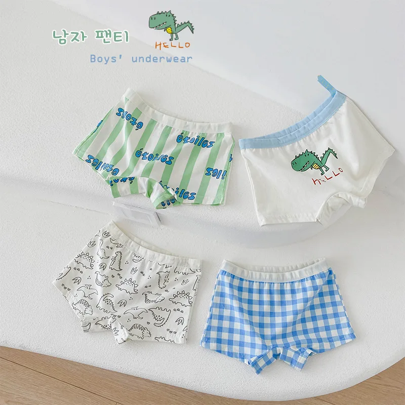 Children\'s Underwear Kids Panties Boys Cotton Briefs Cartoon Bear Dinosaur Pattern 4pcs/pack Soft Four Seasons Boxers