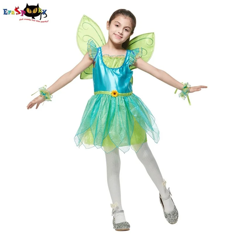 

New Girls Flower Butterfly Fairy Costume Fairy Tale Tinkerbell Halloween Cosplay with Wing Carnival Easter Purim Fancy Dress