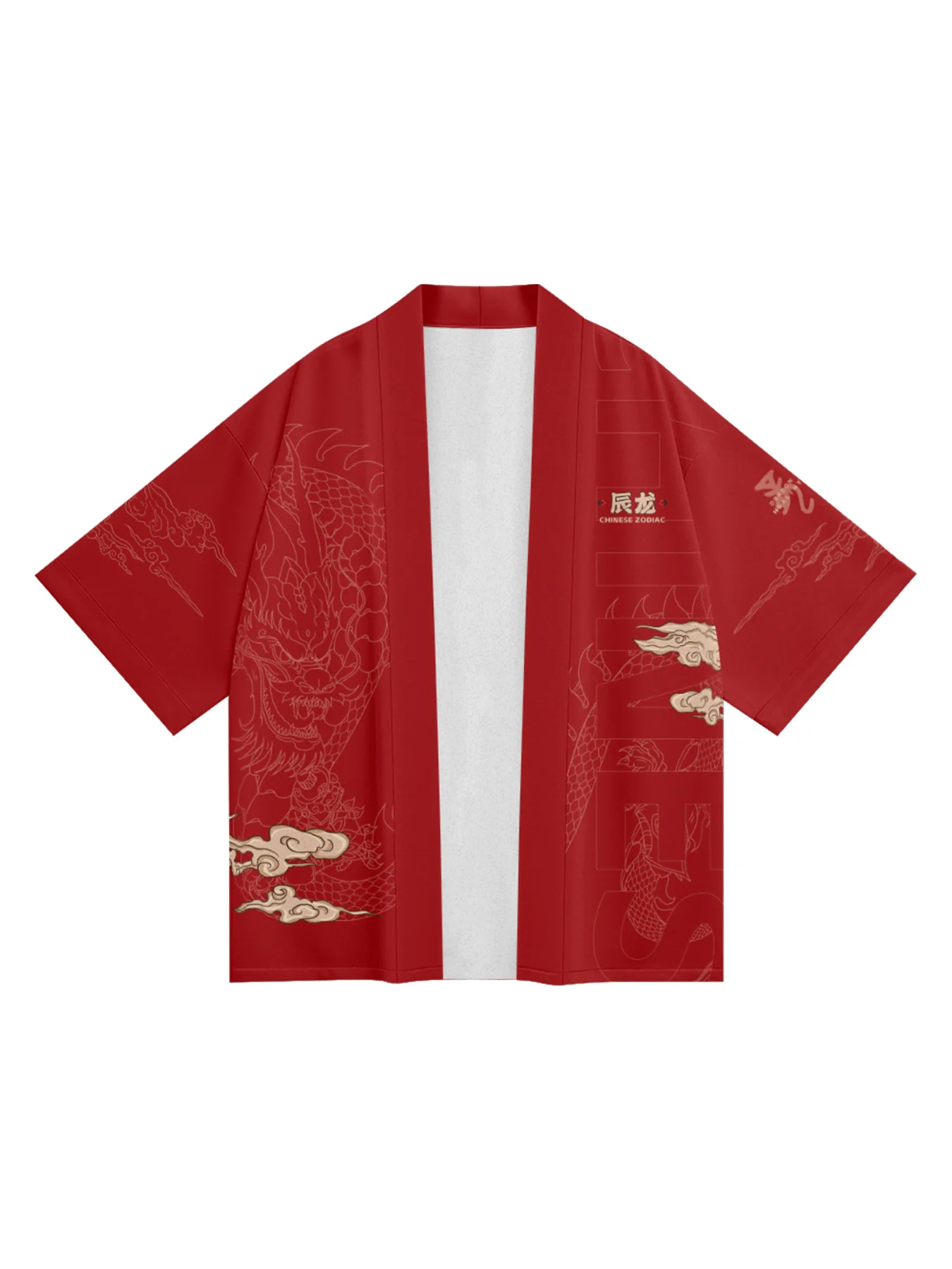 Kimono Hawaiano para hombre y mujer, camisa Retro de dragón, ropa de calle, cárdigan Yukata, albornoces de playa, ropa japonesa Haori roja, Verano