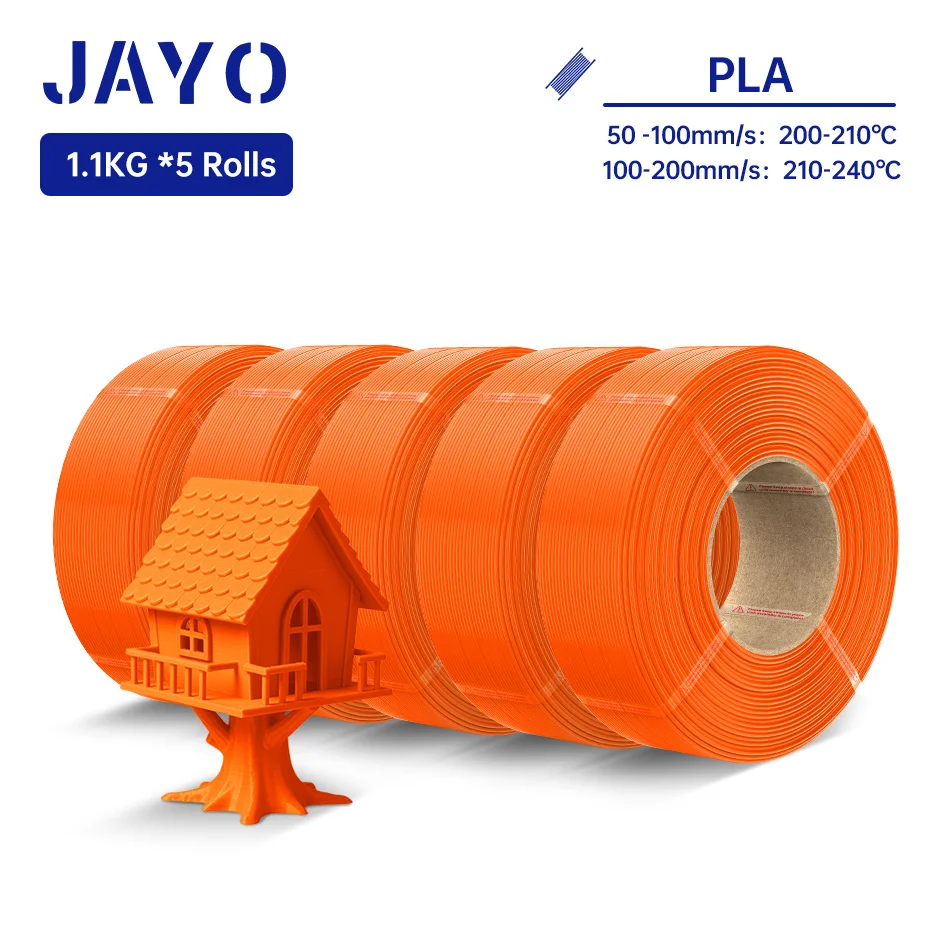 JAYO PLA-filamentvullingen 5 rollen zonder spoel 3D-filamenten navulling 1,75 mm voor herbruikbare spoelen compatibel met Bambu Lab 3D-printers