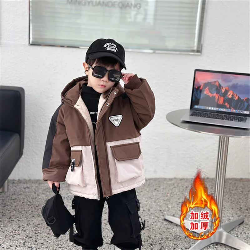 Boys Coat Jacket Cotton Windbreak 2024 Graceful Warm Plus Thicken Tracksuit Spring Autumn School Children's Clothing