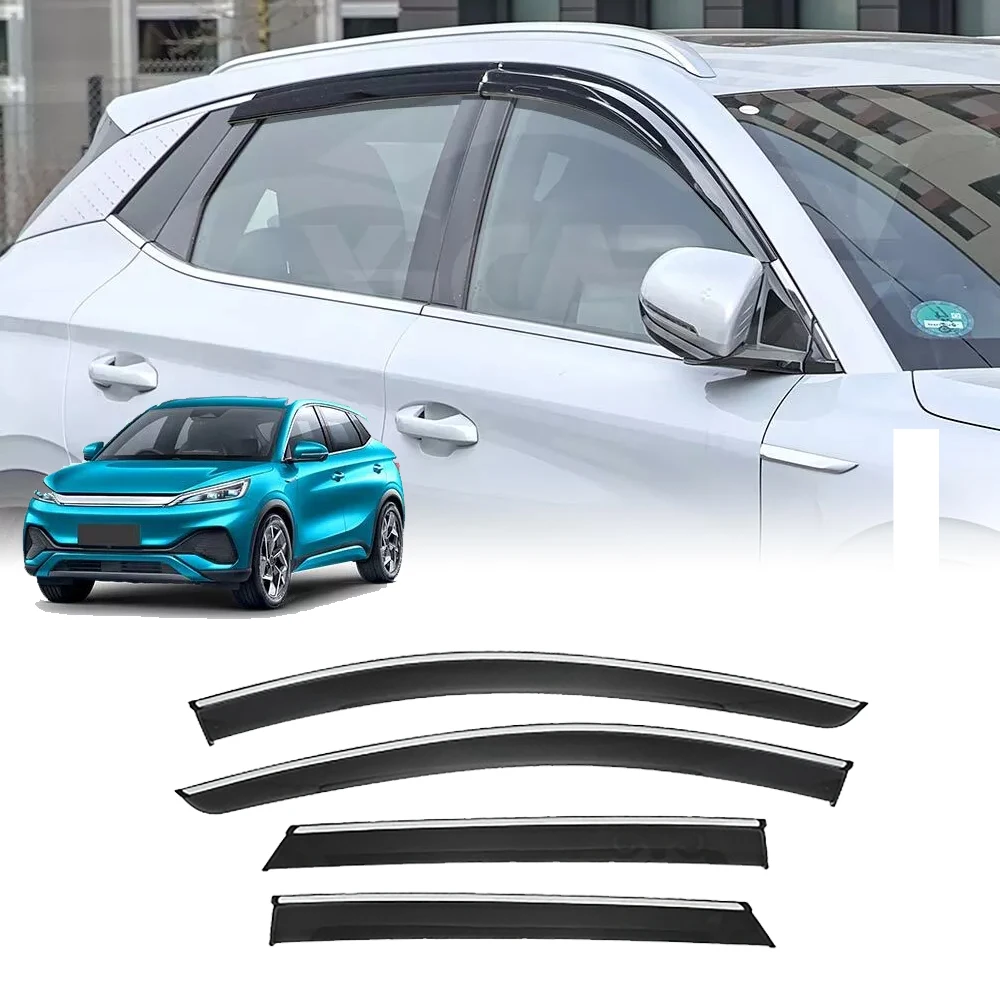 4Pcs Side Window Visor Weather Shields Paste-mounted Rain Guard Awnings Deflector For BYD Yuan Plus Atto 3 SUV 2022-2025