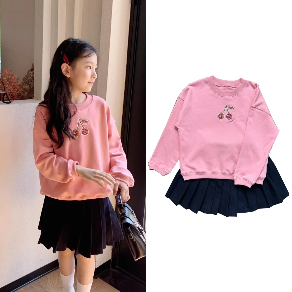 

Kids Sweatshirts Aw25 Girls Cute Cherry Print Sweaters Child Cotton Outwear Tops Clothing