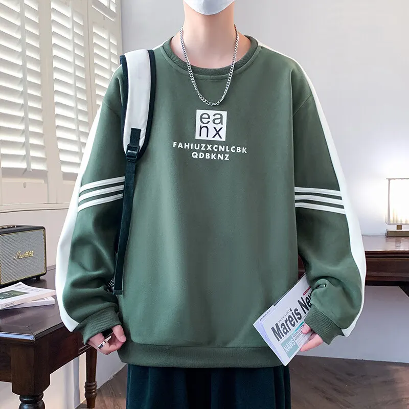 

Hong Kong style round-neck sweatshirt men's spring and autumn high-end ruffian handsome top loose versatile long-sleeved T-shirt