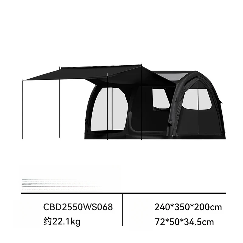 High Roof Inflatable Tunnel Tent Black Rubber Wear-resistant Outdoor Camping Shelter