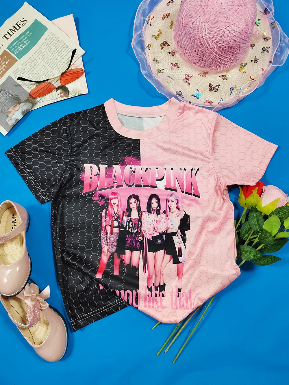 2025 T-Shirt For Girls Black And Pink Hot Sale Star Printing Short sleeve Summer O-Neck Clothing 6-15 Years old New Tops