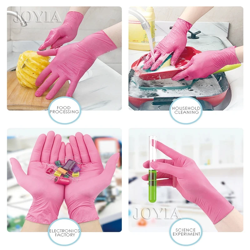 Guanti monouso in Nitrile rosa guanti di sicurezza per la protezione delle mani per il lavoro guanti da cucina per la cottura dei piatti guanti da