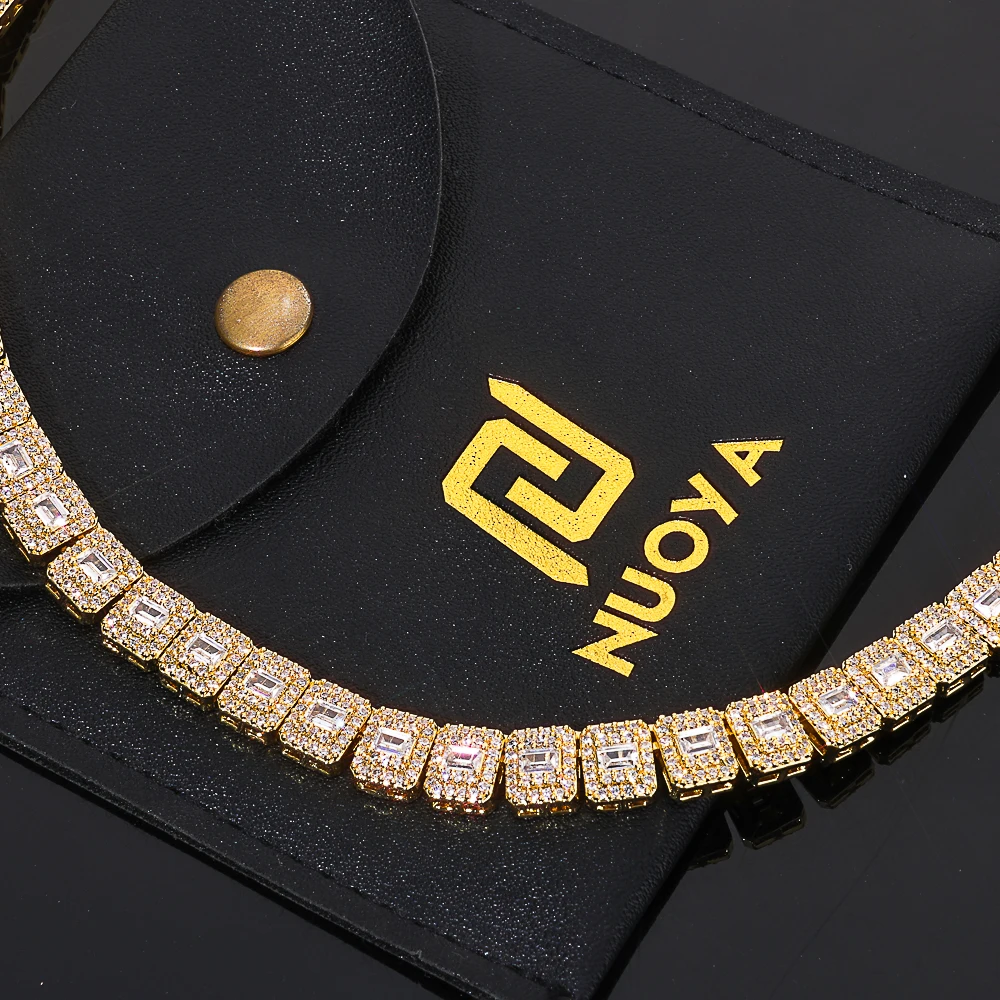 Hip hop Cubic Zirconia CZ Necklace Men's Cuban Tennis Chain Shimmering Brass Silver Plated Rock Sugar Jewelry