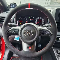 Customization Car Steering Wheel Cover Accessories Hand Sewing Suede Leather Non-Slip For Toyota Yaris GR 2020 2021 2022