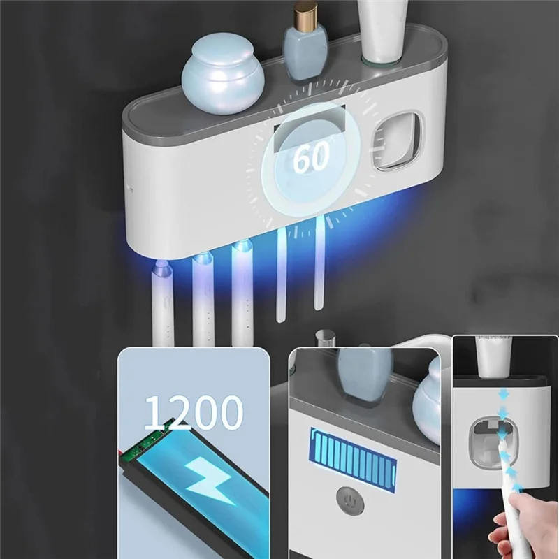 BHTS-5 Groove Bathroomand No Drilling Required Tooth Brush Holder, Toothbrush Holders For Bathrooms,Toothpaste Dispenser Bathroo