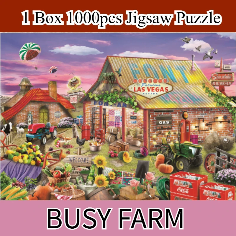 

1 Box 1000pcs Busy Farm Jigsaw Puzzle for Adults, Seniors, 27"x20" (69x51cm) Large Barn Animal Scene Gift for Family Game Night