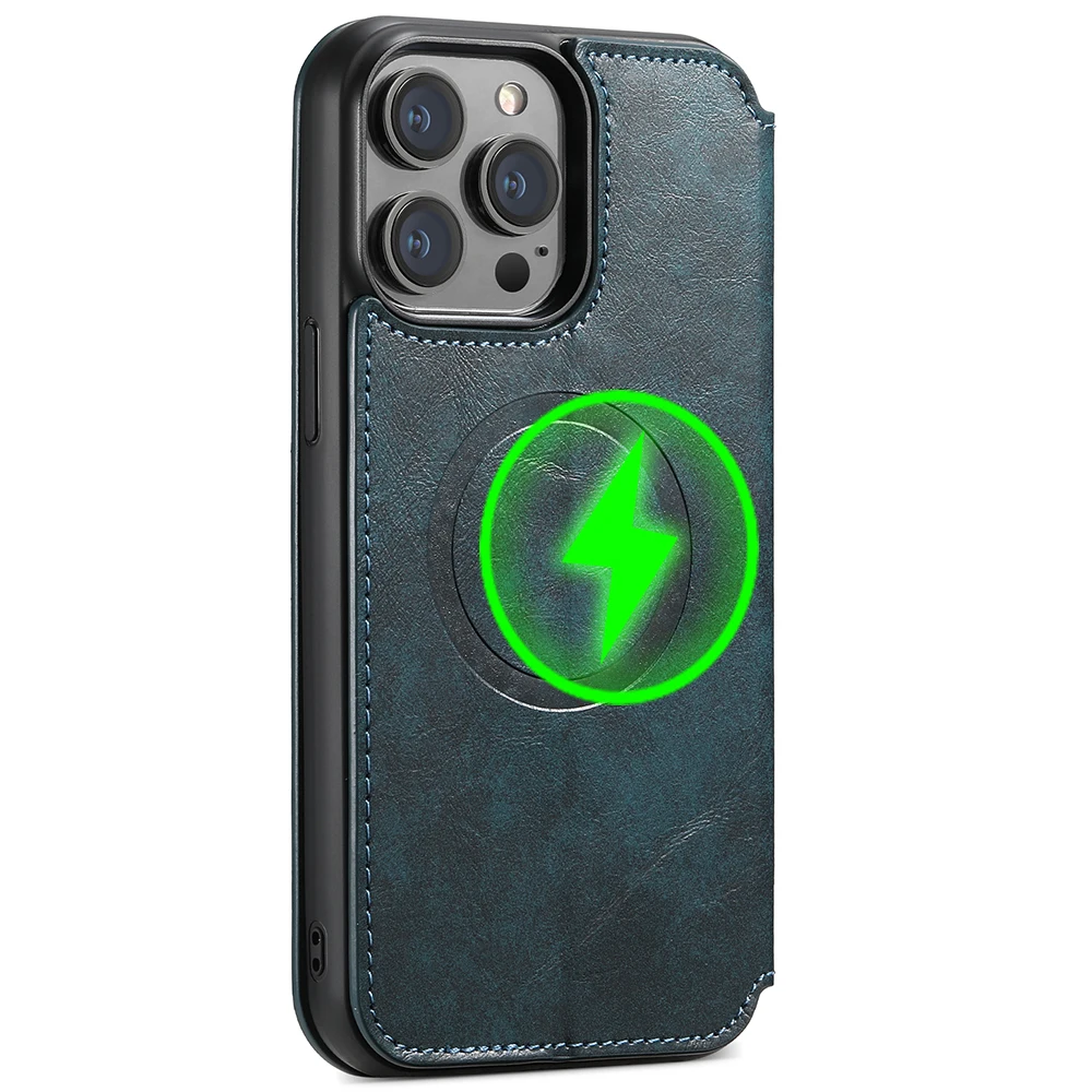 SUTENI Magsafe Lederen Telefoon Case Voor iPhone 12 13 14 15 16 17 Pro Max Plus Flip Cover Portemonnee voor Mannen Kaarthouder