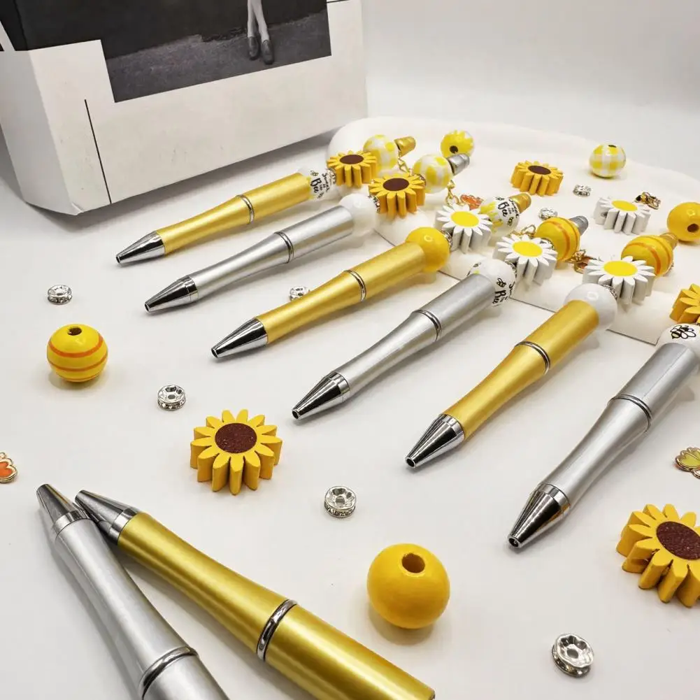 Sunflower Bee Beaded Ballpoint Pen Set, DIY Easy Assemble Ballpoint Pen Kits, Smooth Writing Pen, For Students School Supplies