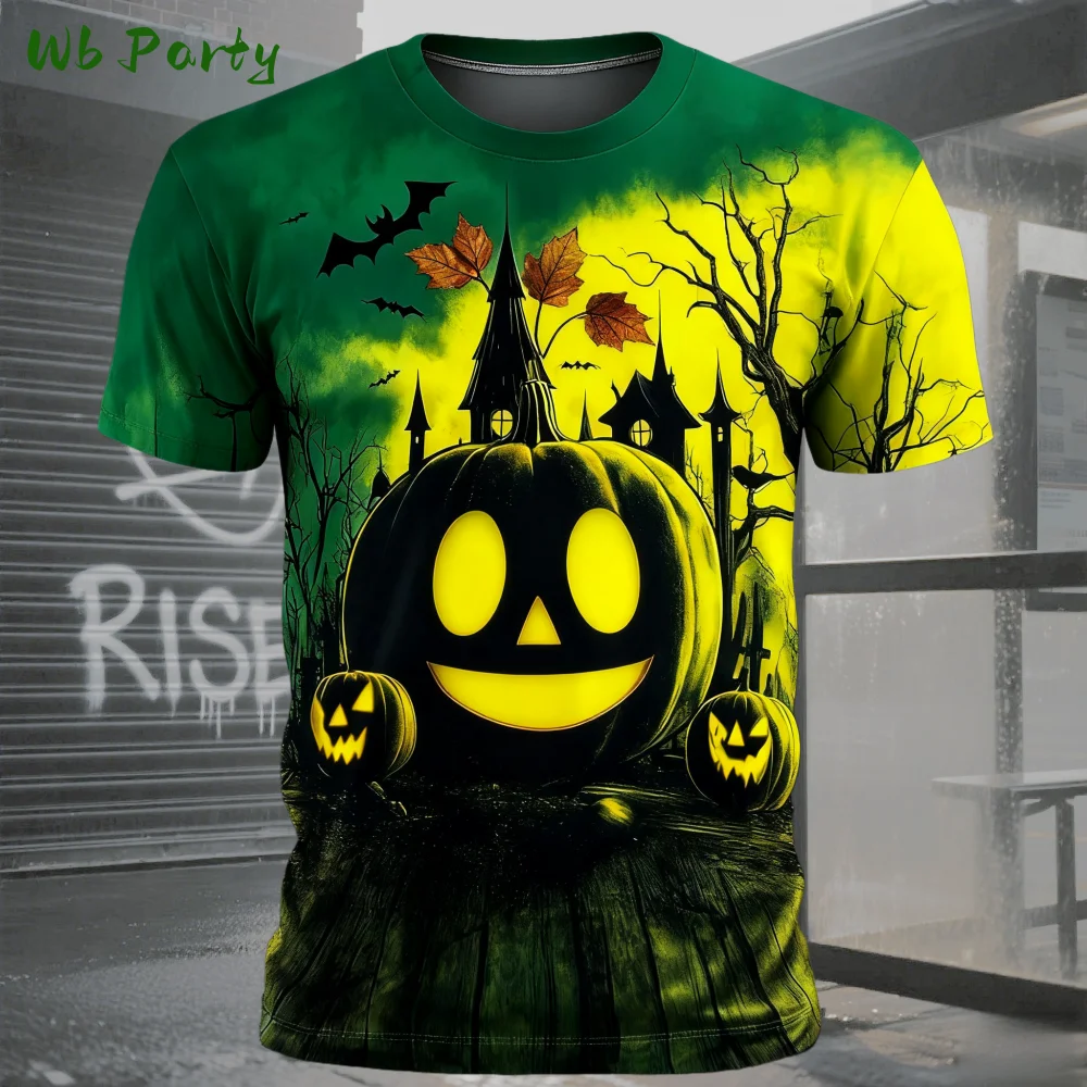 

Футболка для мужчин Horror Pumpkin 3D Print Топ с короткими рукавами Хэллоуин Y2k Футболка Повседневные летние топы Модная модная мужская одежда