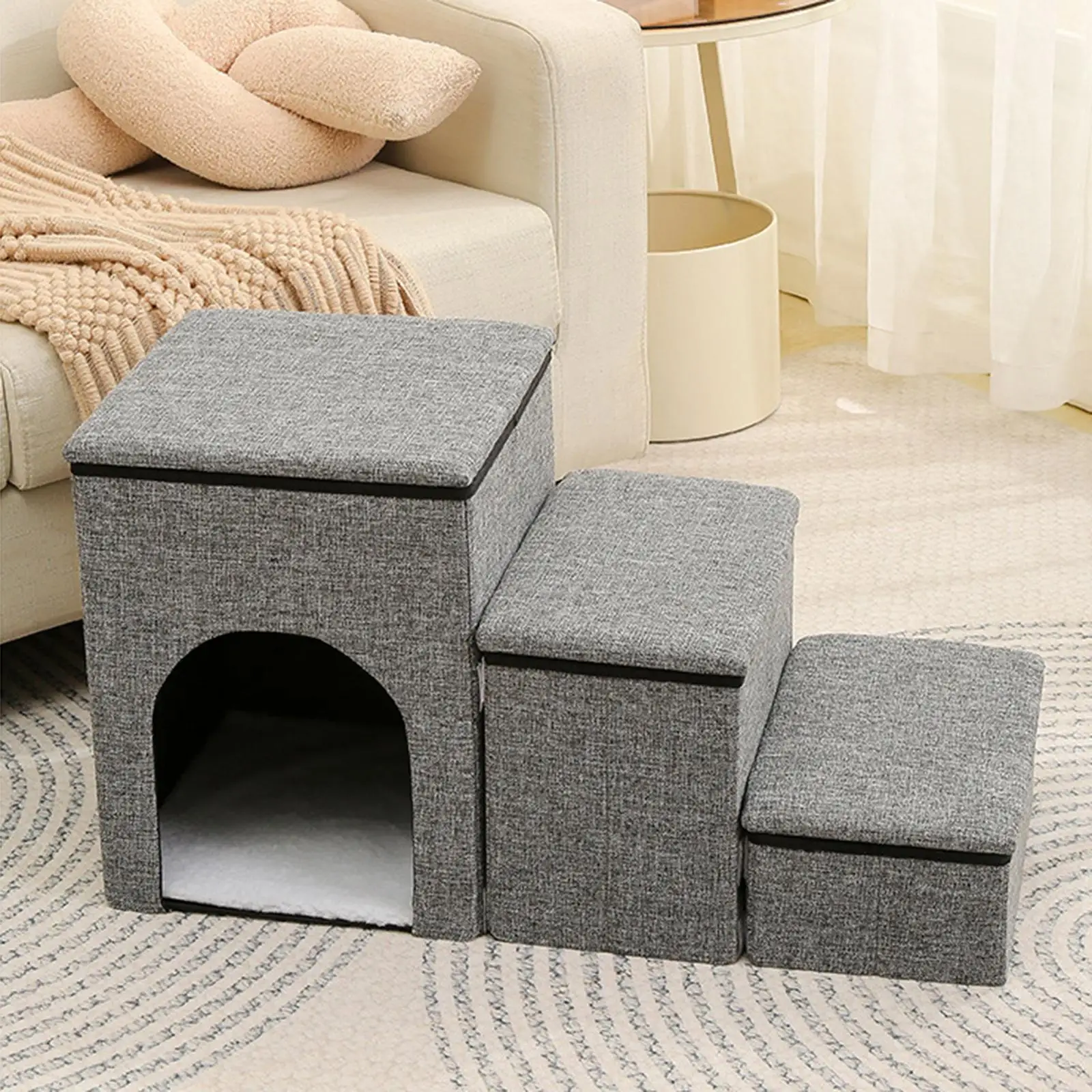 Foldable Puppy Stairs with Storage Box Kitten Nest 3 Steps Stairs for Cat Pet Ramp Ladder Dogs Bed Stairs Pet Supplies 강아지 계단