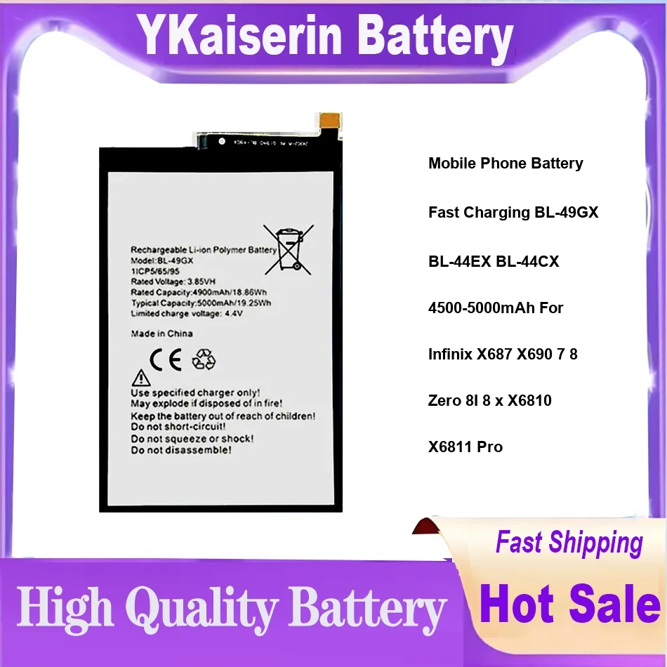 

Mobile Phone Battery Fast Charging BL-49GX BL-44EX BL-44CX 4500-5000mAh For Infinix X687 X690 7 8 Zero 8I 8 x X6810 X6811 Pro