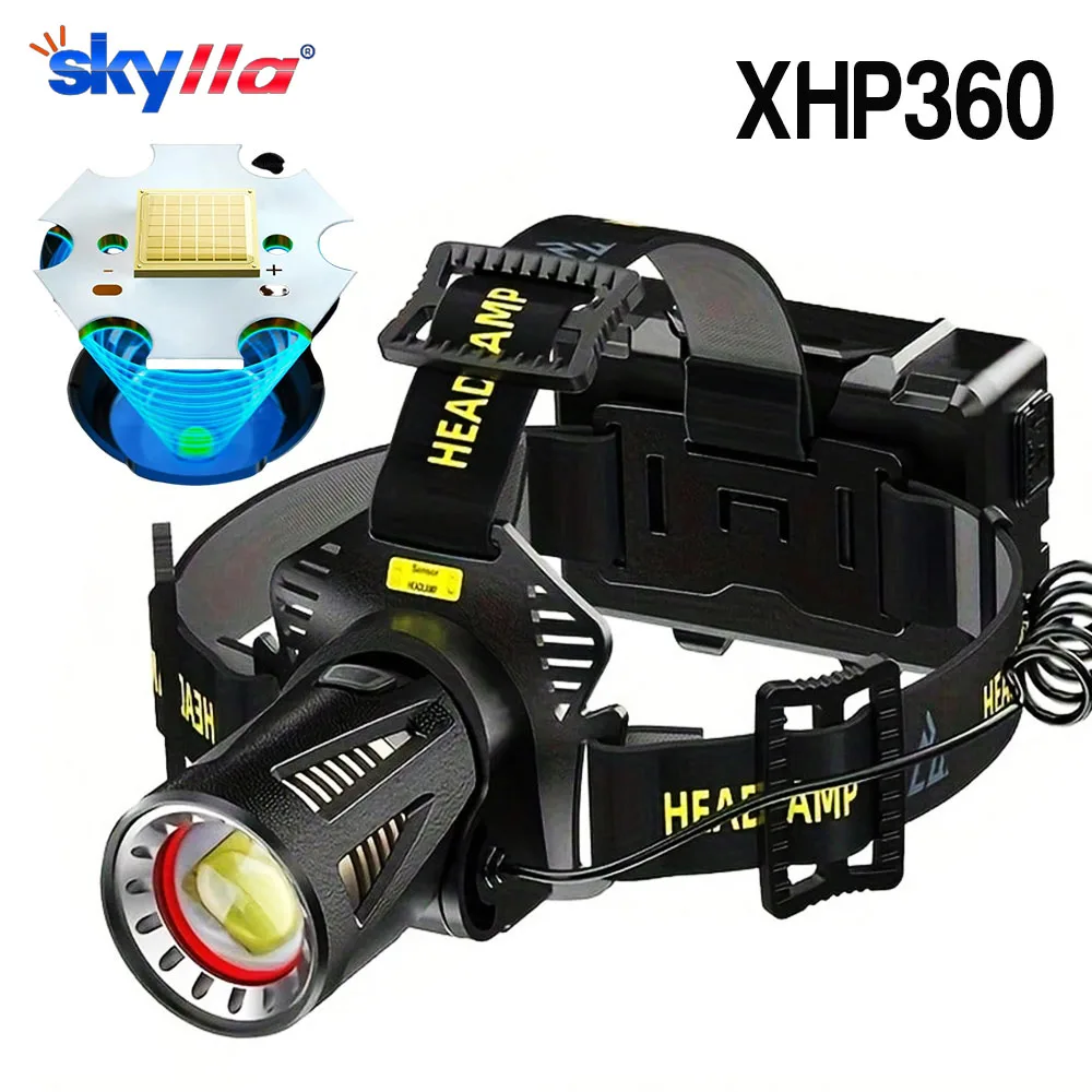 36-core Super Bright Headlight High Power XHP360 LED Headlamp Strong Light Head Lamp USB Rechargeable Zoomable Camping Fishing
