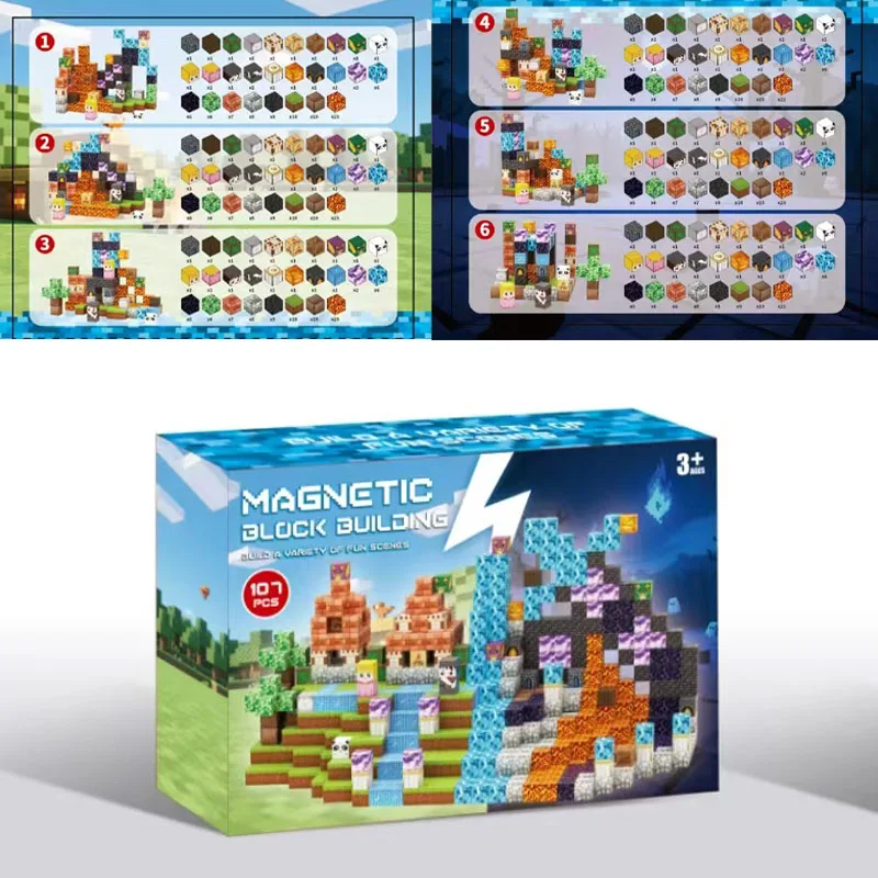 

New Magnetic Blocks Christmas Toy, Mine Magnet World Set for Boys Girls, DIY Sensory Construction Toys for Kid Christmas Gifts