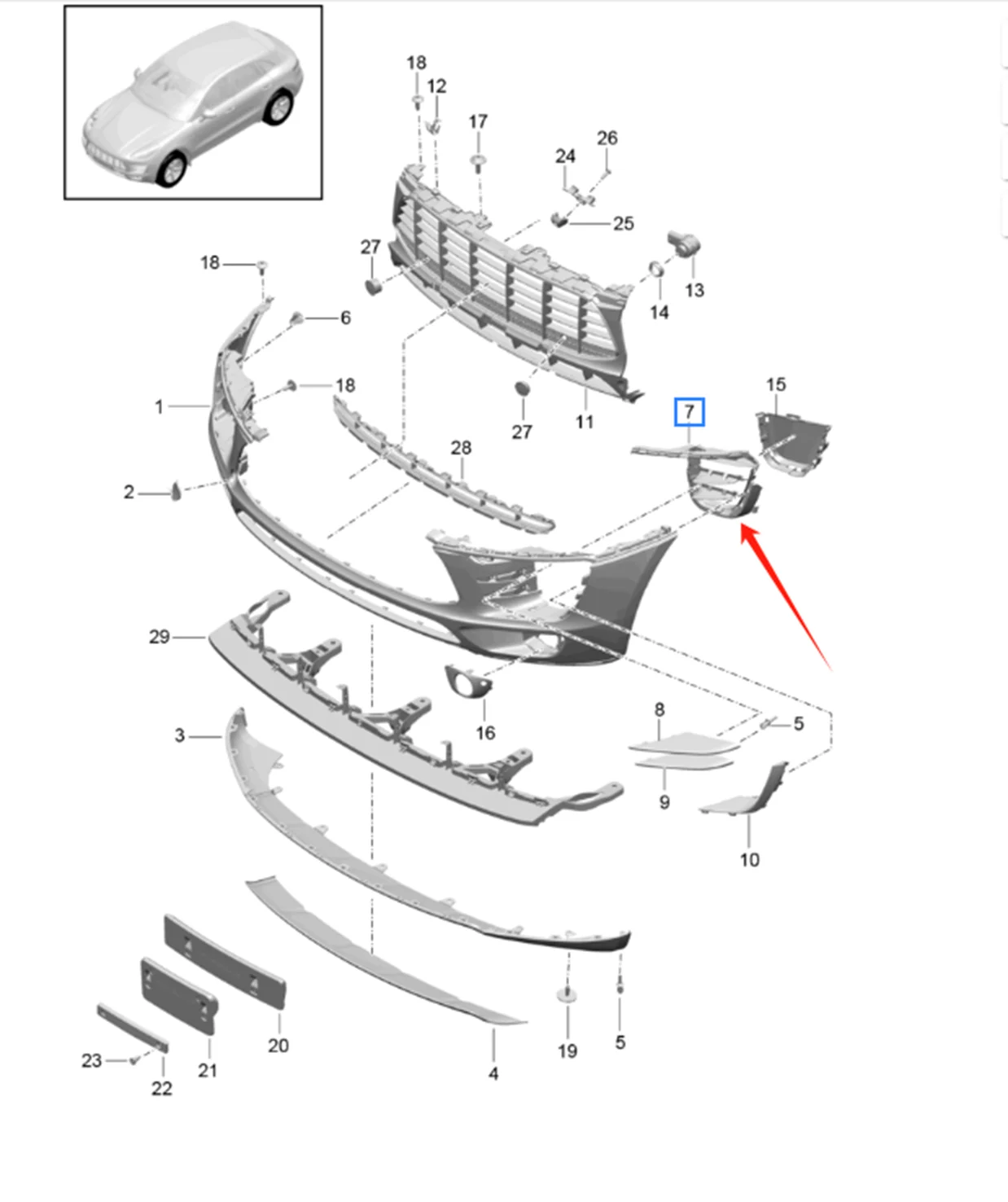 OE 95B 8076811 E0 95B 8076821 E0 Kratka zderzaka przedniego Wysokiej jakości części samochodowe do PORSCHE PORSCHE MACAN 95B