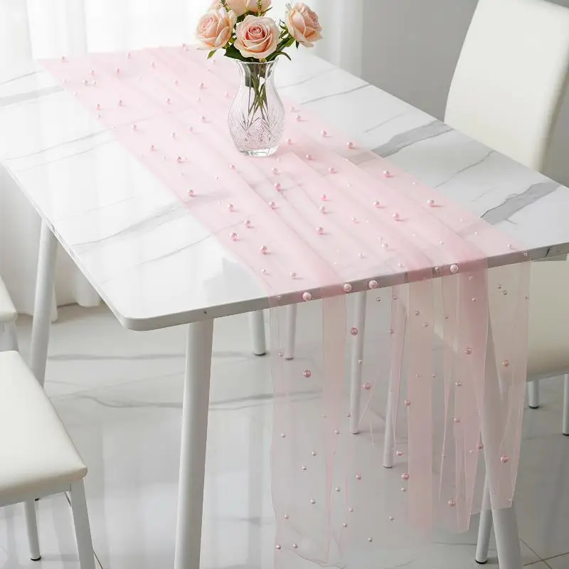 Pearl Table Runner Elegant Six-Color Design Soft Reusable for Wedding Banquet Birthday Party Christmas Home Decor