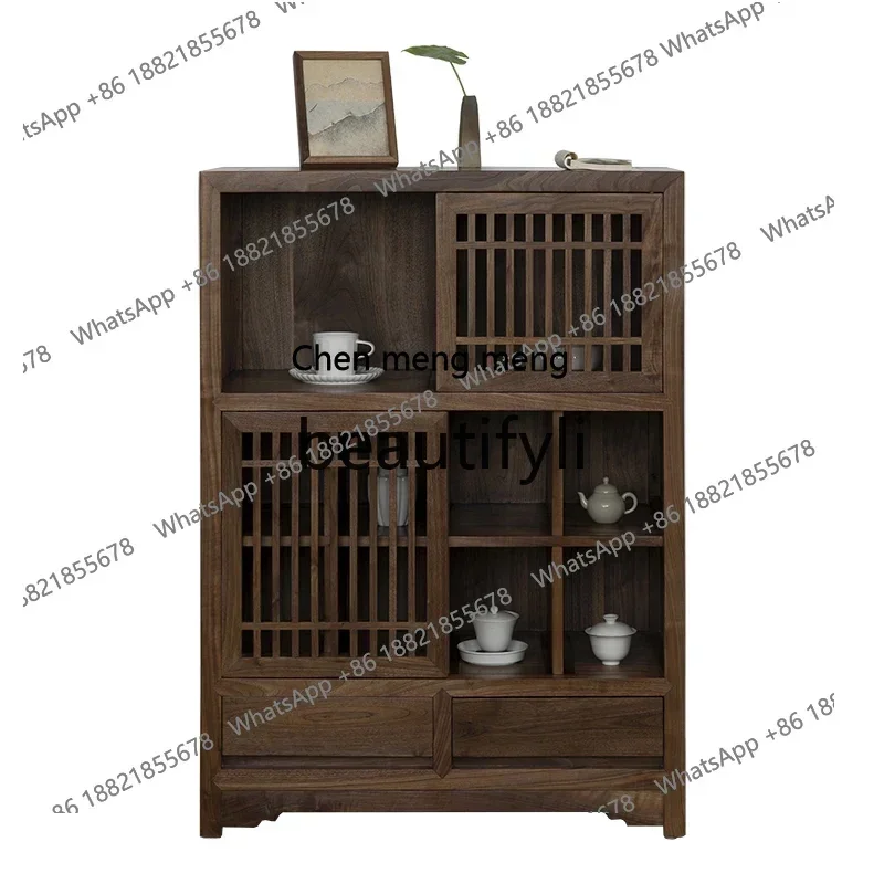 Walnut dining side cabinet Solid wood tea side, tea cabinet Guest restaurant shelf