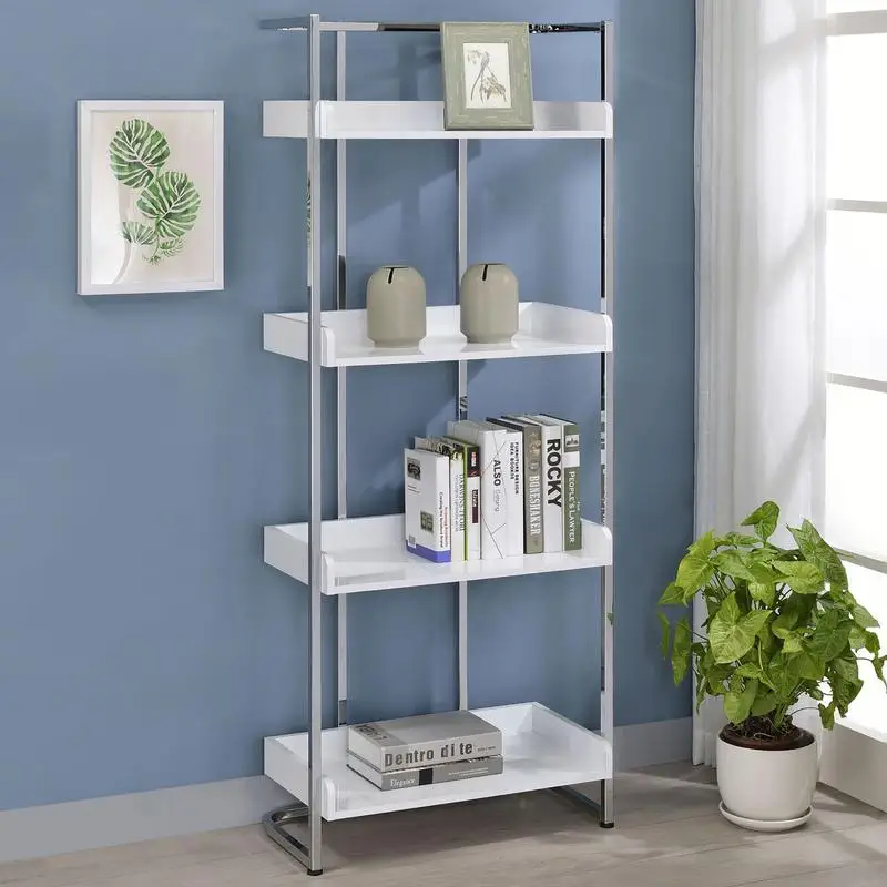 

Glossy White 4-Shelf Open Back Bookcase Storage Unit for Home Office, Modern Design, Adjustable Shelves, Decorative Display