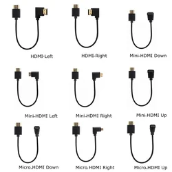 Przenośny 15CM OD3.0mm Super miękki Micro HDMI-kompatybilny i Mini-HDMI 2.0 męski kabel cienkie krótkie HD 2K 4K @ 60 HDMI2.0 przewód kątowy 90