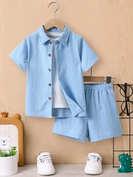 Summer Boys' Sets Blue Wave Shirt Shorts Casual Two-Piece Simple Kids Clothing Summer Boys' Sets Blue Wave Shirt Shorts Casual T