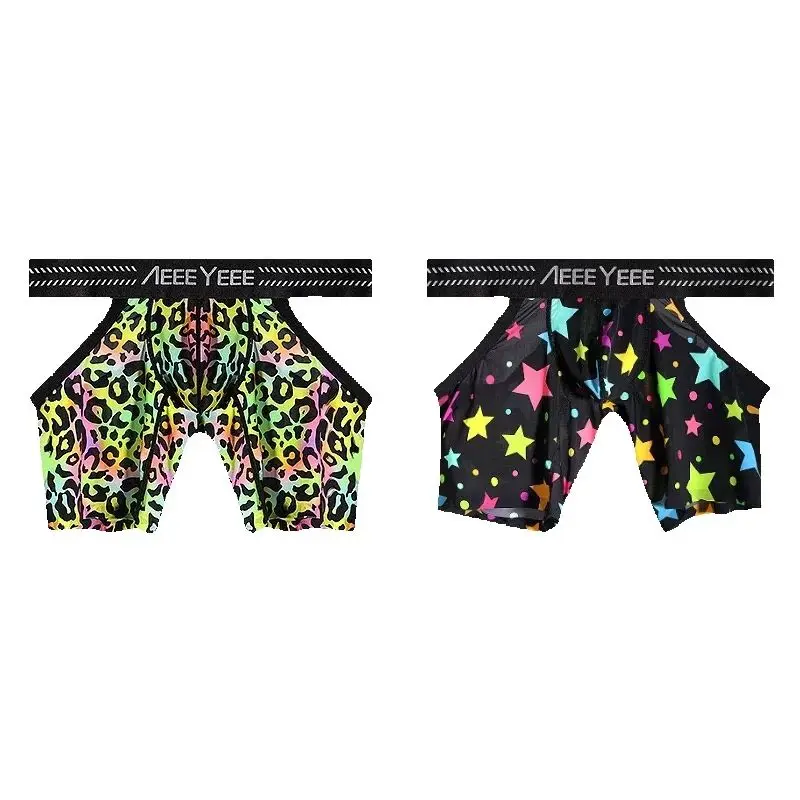 Men's Animal Pattern Underwear boxer ultra-thin transparent ice silk low waisted youth Mesh transparent traceles Sport pant A717