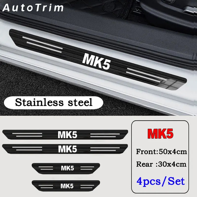 

4pcs Car Stainless Door Sill Strip 3D Metal Brushed Black Threshold Sticker Protection Decorative Strip for VW Volkswagen MK5
