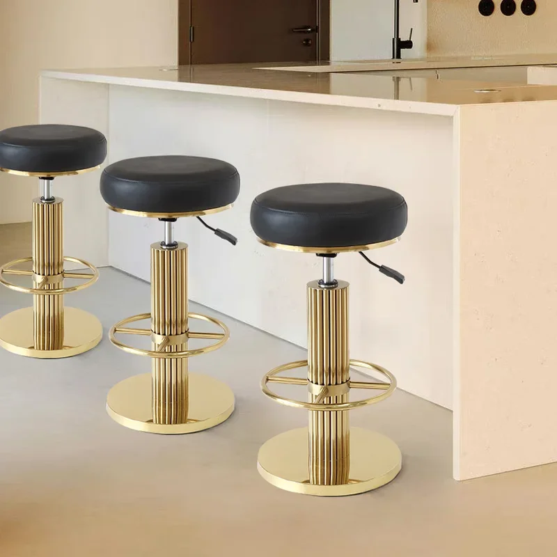 

Modern Stainless Steel Kitchen Counter Chair Golden Bar Chair Height Adjustable Swivel Counter Bar Stool Dining Chairs Set