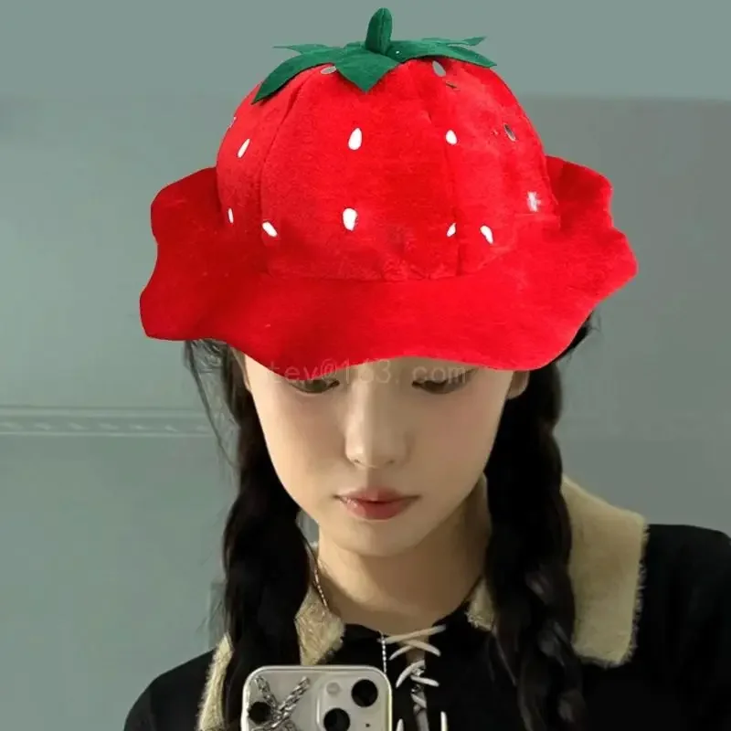 Plush Strawberry Fruit Hat Headgear for Theme Parties Photo Props Carnivals Cosplay Halloween Strawberry Cosplay