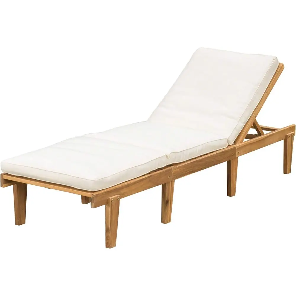 

Acacia Wood Chaise Lounge with Cushion, Teak Finish
