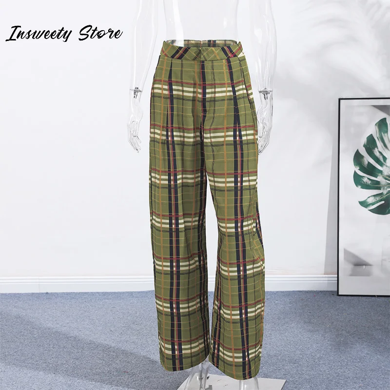 موضة السراويل منقوشة بألواح المرأة فضفاضة عالية الخصر مستقيم كل مباراة بنطلون طويل 2025 الخريف جديد السيدات ملابس الشارع الشهير غير رسمية #4