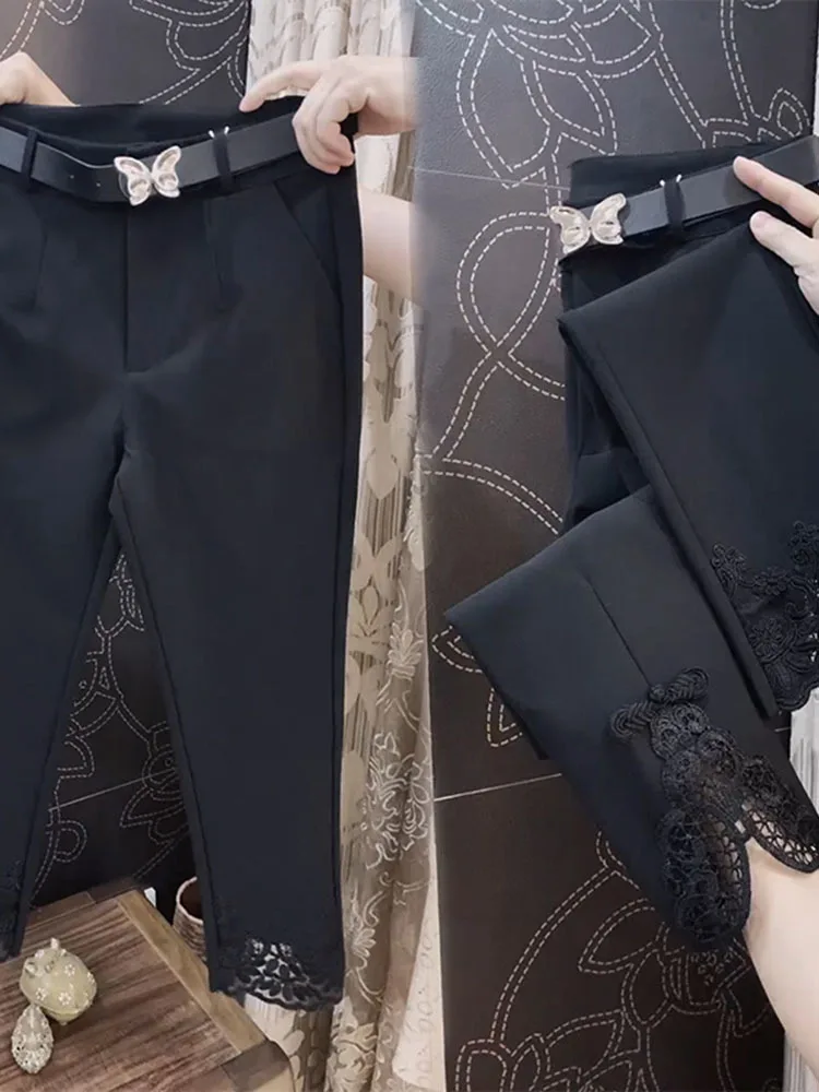 

Lace High Waist Harem Pants Women Vintage Black Baggy Ankle-length Pencil Pantalones Casual Ol Trousers New 2024 Sweatpant