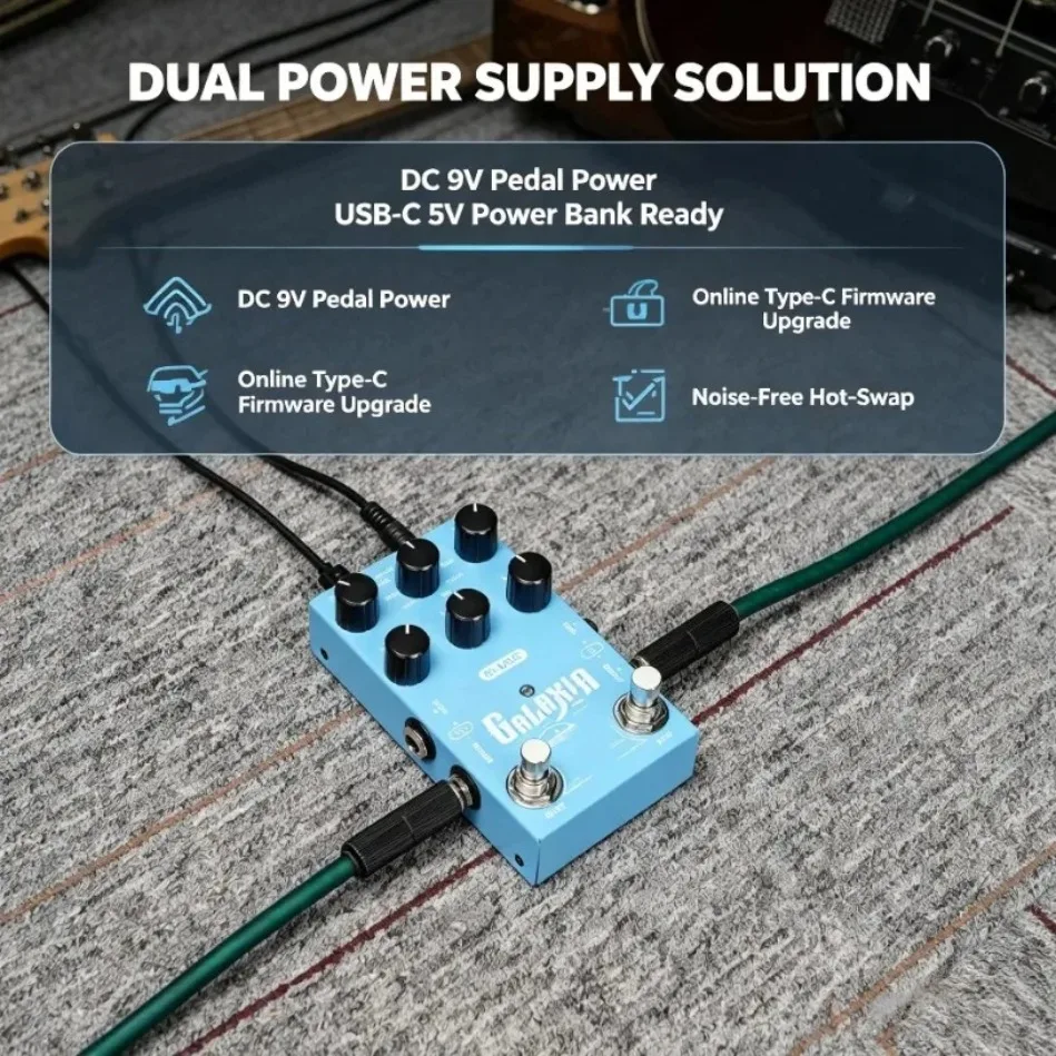 M-VAVE Galaxia Digital Stereo Reverb Pedal 9 Algorithms Freeze Hold USB-C 5V Power True Stereo I/O For Guitar Synth Live Gig