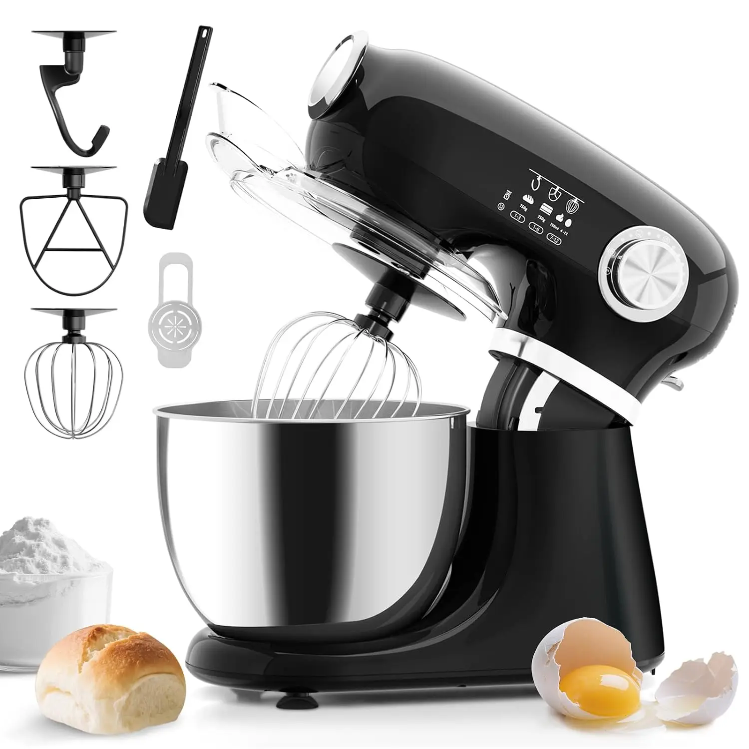 5.3 Quart Electric Stand Mixer 12 Speed Low Noise Tilt Head Kitchen Egg Whisk Dough Hook Flat Beater Anti Slip Suction Cup