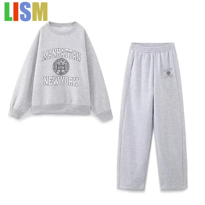 

LISM winter outfit tracksuit New in matching sets Pants sets two piece set long sleeved WOMEN loose hoodie leg binding pants set