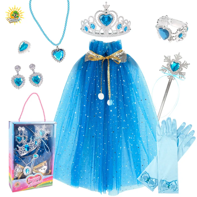 Mädchen Umhang Kinder Schneeflocke Tüll Kostüm Prinzessin Cosplay Karneval Party Outfits Kinder Zauberstab Krone Ring Set Urlaub Geschenk