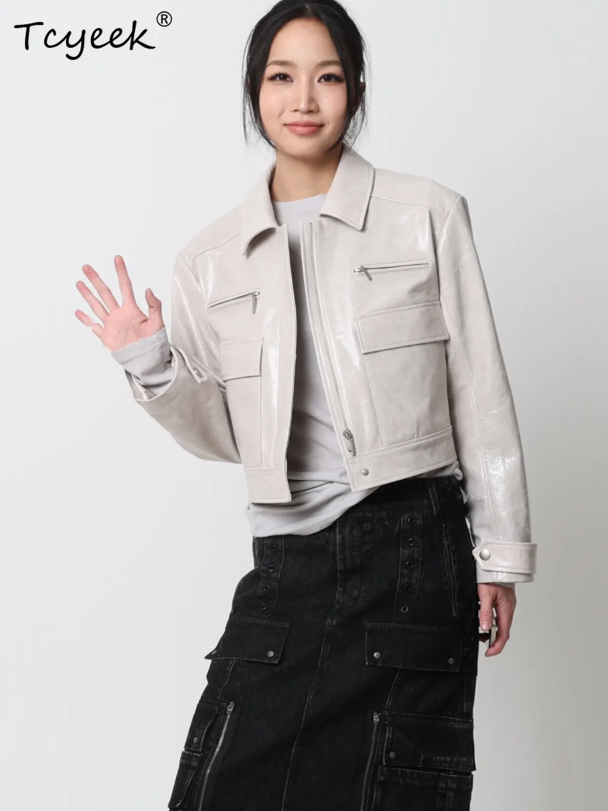 Tcyeek Real Leather Jacket Women Autumn Clothes 100% Sheepskin Womens Coats Motocycle Jackets Short Fashion Jaqueta De Couro