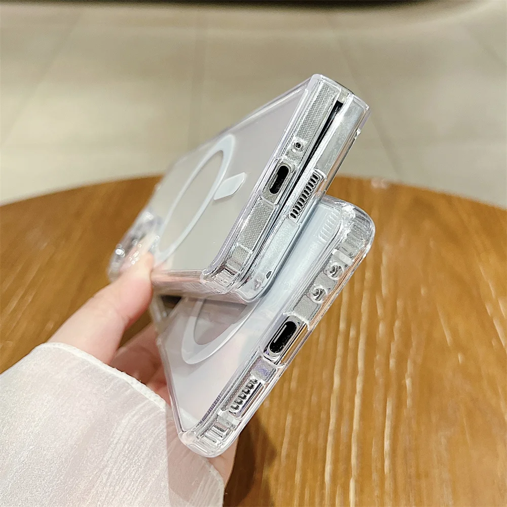 For Magsafe Transparent Armour Magnetic Phone Case for Samsung Z Fold 5 4 6 3 Flip 6 4 5 3 5G Wireless Charging Protective Cover