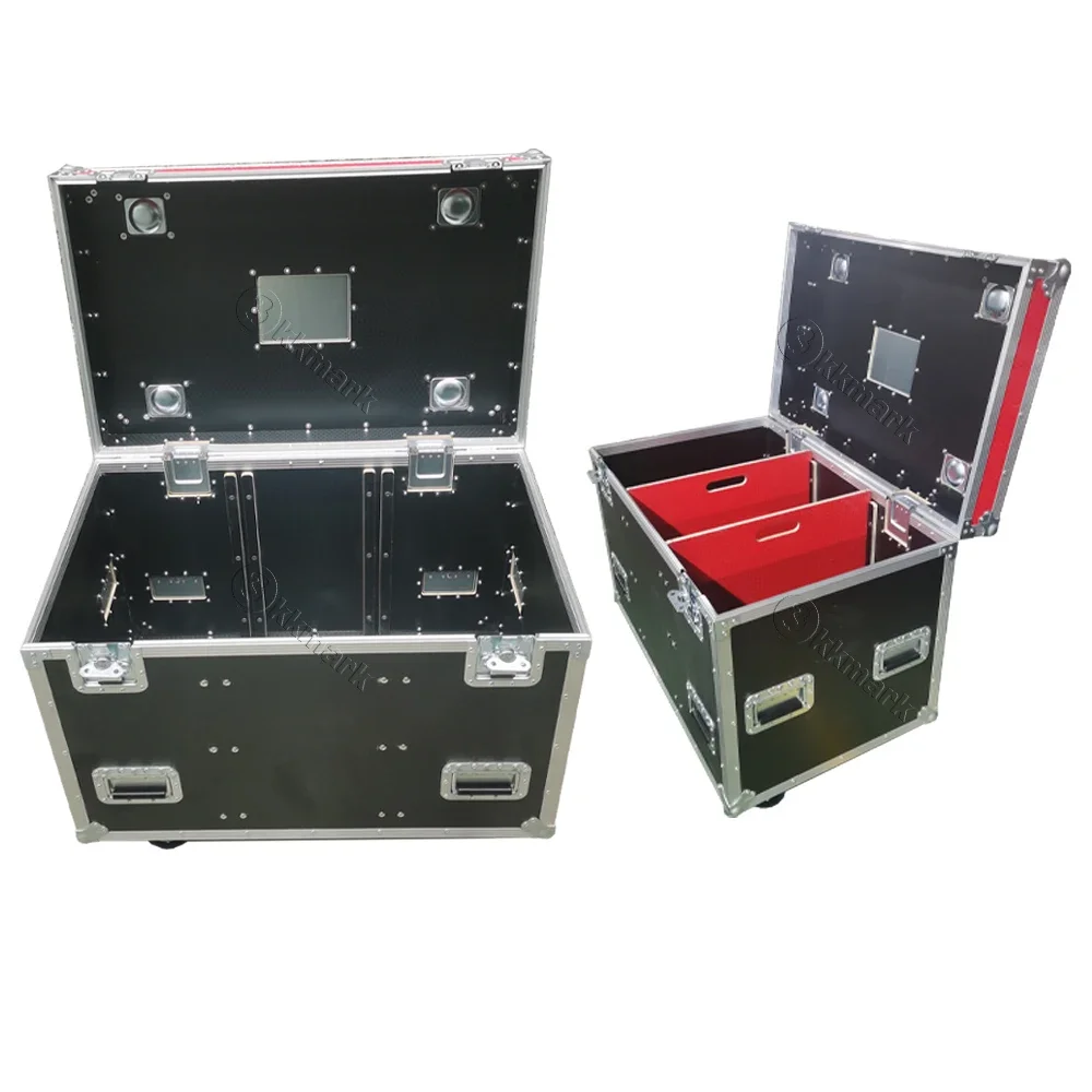 Adjustable Storage Black Trucker Road Cable Trunk Flight Case With Internal Movable Dividers Label Plate