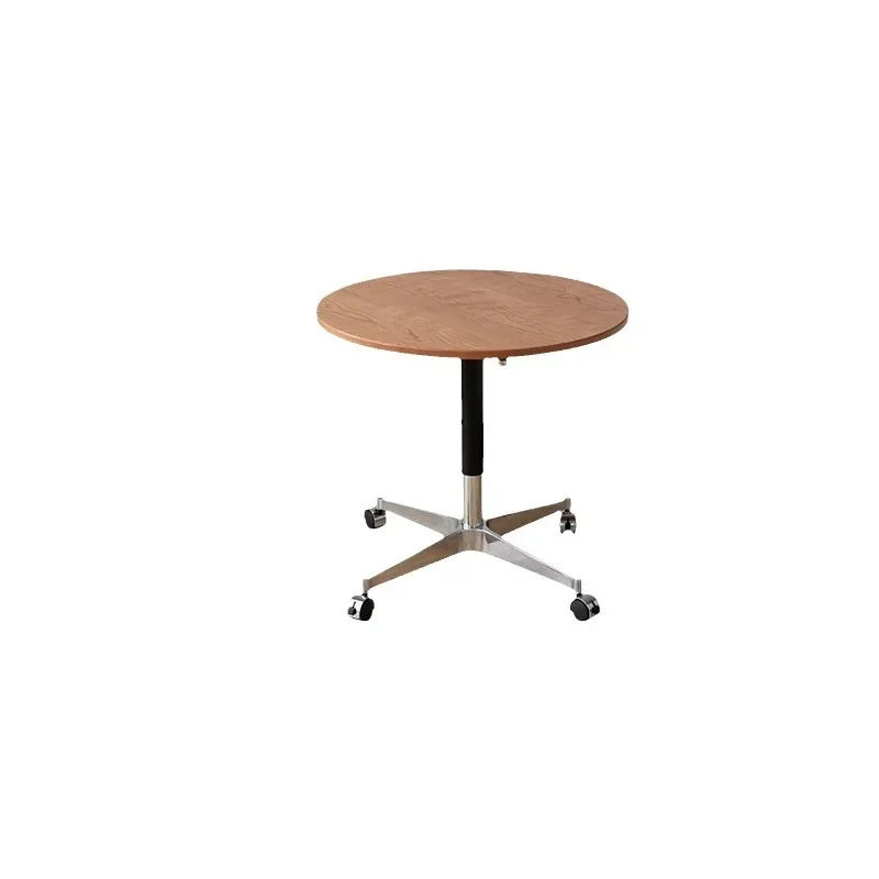 Solid wood small round table, household living room coffee table cherry wood, movable lift, small sofa side table