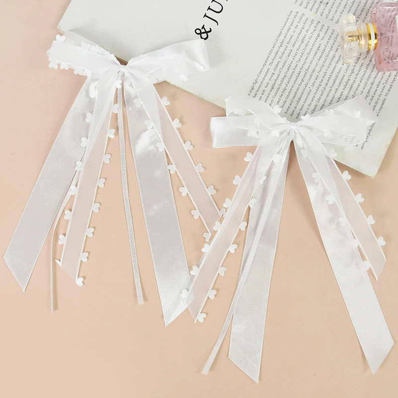 

10pcs White Lace Silk Ribbon With Love Heart Wedding Car Decoration Bridal Bouquet Wedding Birthday Party DIY Decorations