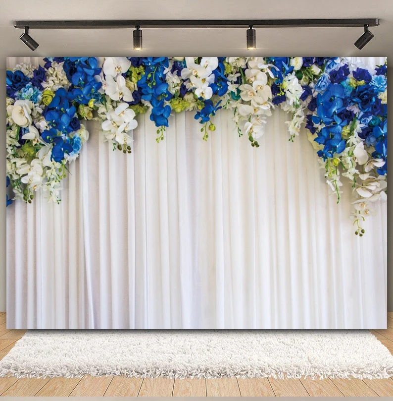 Flower Curtain Wedding Scene Backdrop Floral Wall Bridal Shower Engagement Ceremony Birthday Photography Background Photo Studio