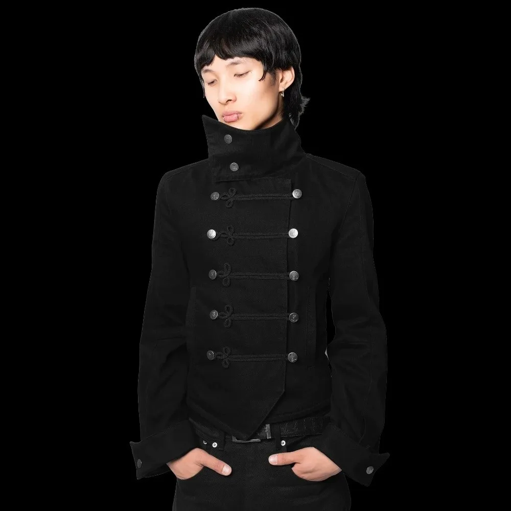 Napoleon style Short Jacket Turtleneck Multi-layer Fasteners Court style Coat Slim Fit Trend Stand Collar Coat Streetwear