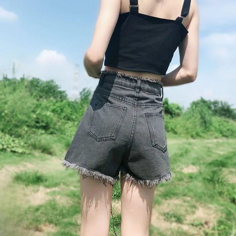 

High Waist Wide Leg Jeans Shorts Women's Summer New Style Korean Loose Fit Flared Hem A-Line Hot Pants Denim Skinnifying