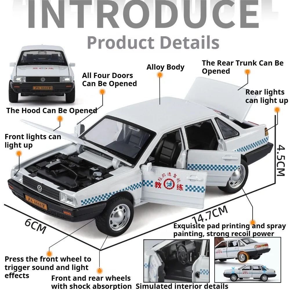 نموذج سيارة سانتانا بمقياس 1:32، لعبة سيارة معدنية بهيكل بلاستيكي، نماذج سيارات شرطة عالية المحاكاة بأبواب قابلة للفتح، هدايا للأولاد